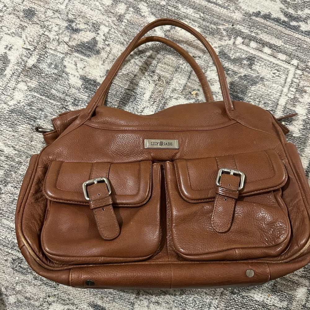Brown Baby Bag with Leather Material and Satchel Style